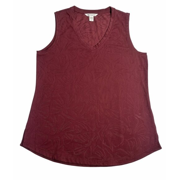 Athleta Essential V Neck Tank Twany Rose color Sz L Rose Print NWOT Workout Top - Picture 2 of 13